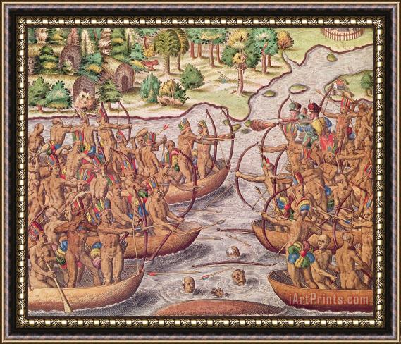 Jacques Le Moyne Battle Between Indian Tribes Framed Painting