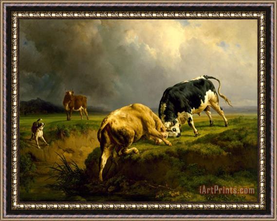 Jacques-Raymond Brascassat A Bull Fight Framed Painting