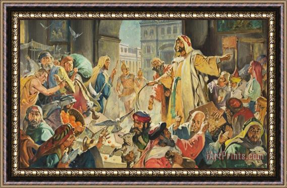 James Edwin McConnell Jesus Removing the Money Lenders from the Temple Framed Painting