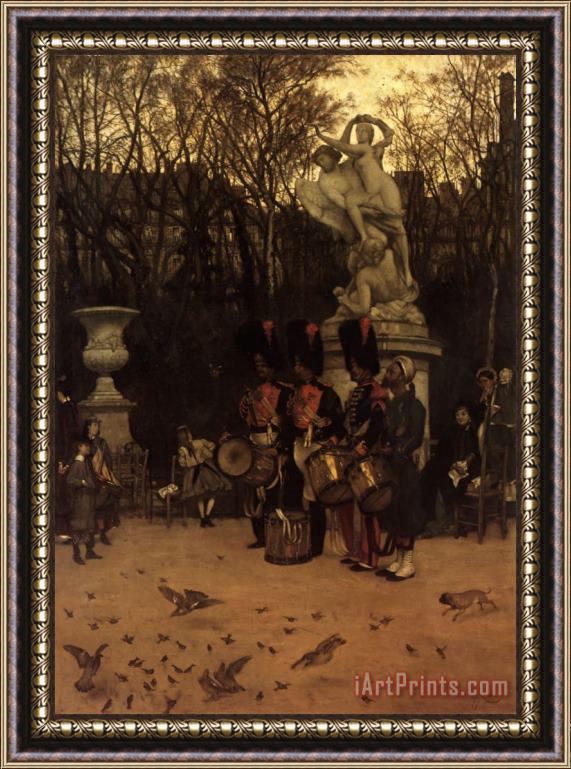 James Jacques Joseph Tissot Beating The Retreat in The Tuileries Gardens Framed Painting