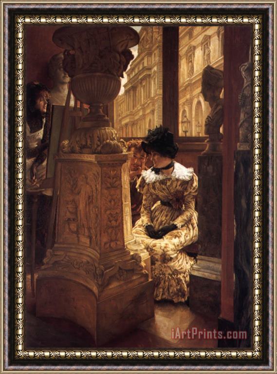 James Jacques Joseph Tissot In The Louvre Framed Painting