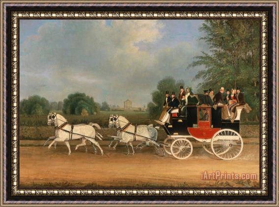 James Pollard The London Faringdon Coach Passing Buckland House, Berkshire Framed Painting