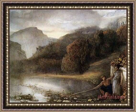 James Smetham Classical Figures by a River with a Temple Beyond Framed Print