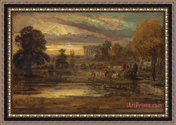 James Ward Cattle at a Pool at Sunrise Framed Painting