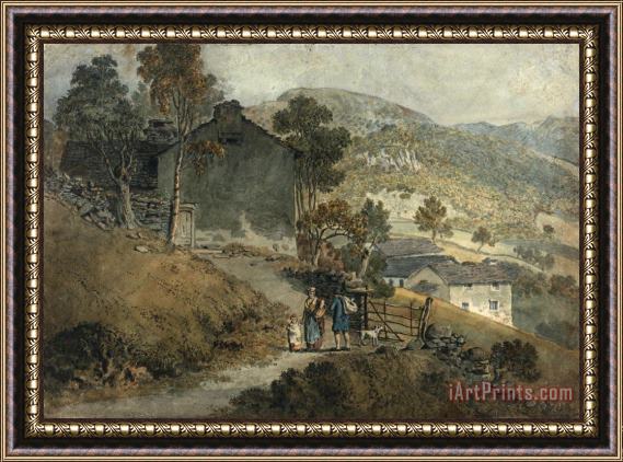 James Ward Landscape with Cottages And Figures Framed Painting
