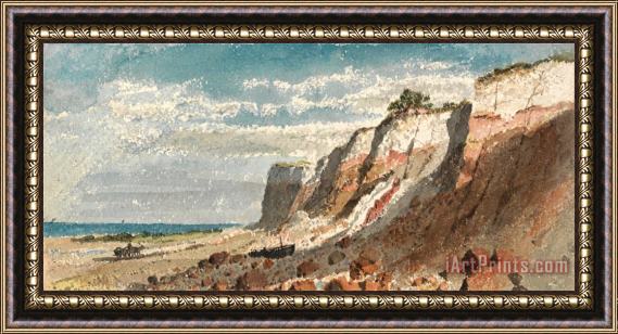 James Ward Seashore And Cliffs, with a Horse And Cart And a Beached Boat on Shore Framed Print