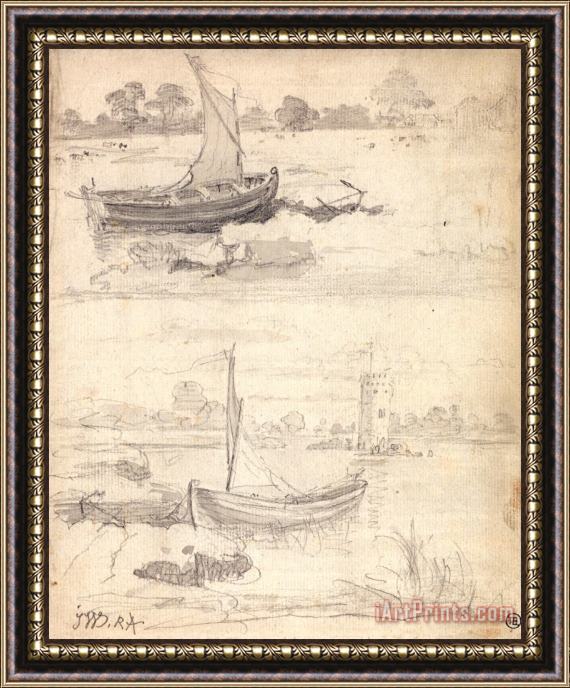 James Ward Studies of Boats on a Riverside Framed Painting