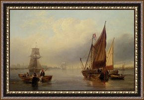 Fishing Boats in a Calm Sea Framed Prints - French Fishing Vessels Heading Out to Sea by James Wilson Carmichael