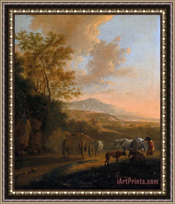 Jan Both Italian Landscape with an Ox Cart Framed Painting