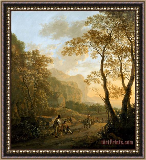 Jan Both Landscape with Resting Travellers And Oxcart Framed Painting