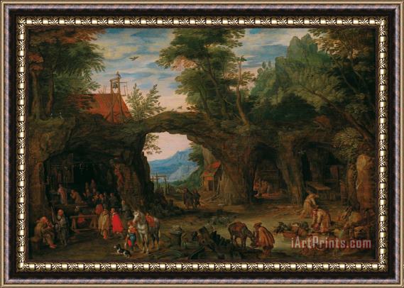 Jan Brueghel Rocky Landscape With A Mass Framed Print
