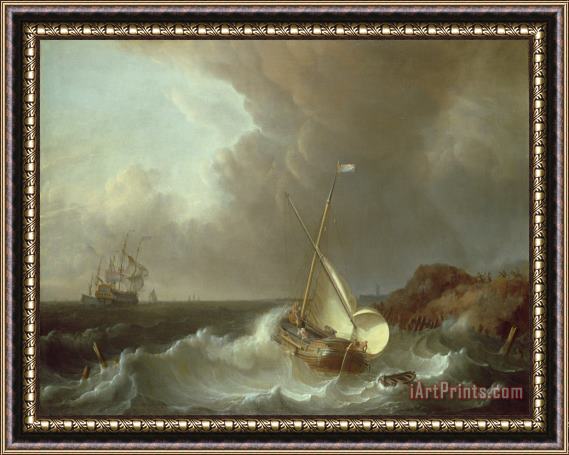 Jan Claes Rietschoof Galleon in Stormy Seas Framed Painting