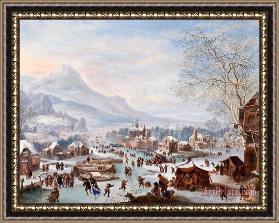 Jan Griffier Winter Scene with Skaters Framed Painting