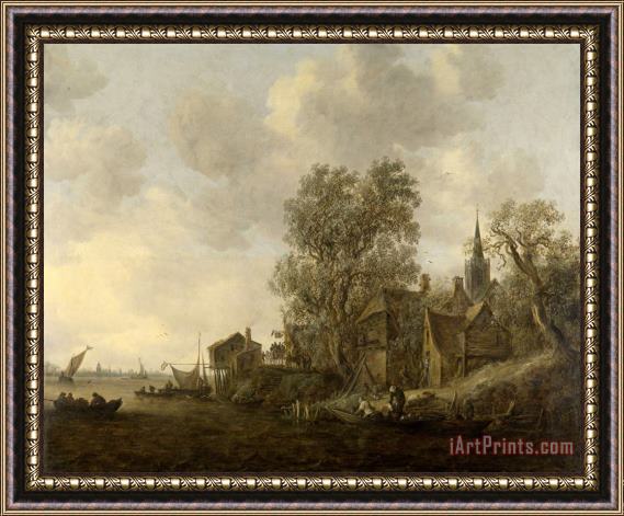 Jan Josefsz Van Goyen View of a Village on a River Framed Print