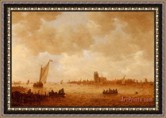 Jan Josefsz van Goyen View of Dordrecht with The Grote Kirk Across The Maas Framed Painting