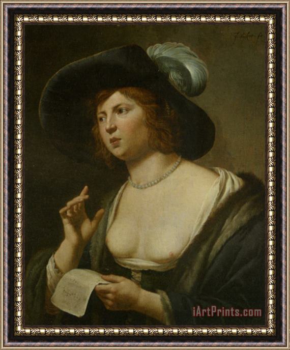 Jan Van Bijlert A Woman Singing Framed Painting