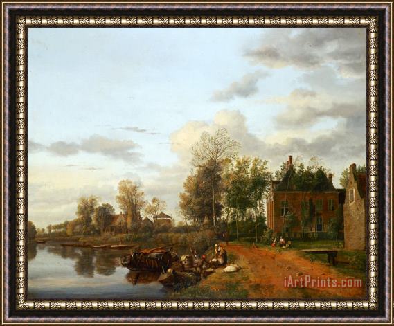 Jan van de Heyden Country House on The Vliet Near Delft Framed Painting