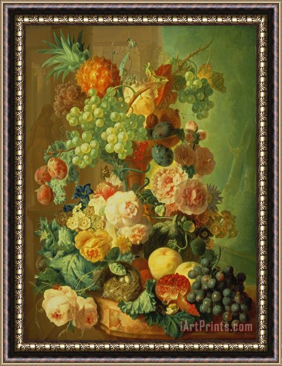 Jan van Os Still Life with Fruit and Flowers Framed Print