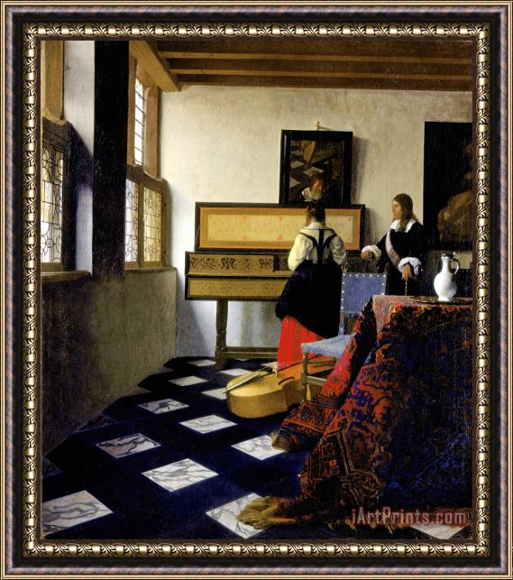 Jan Vermeer Lady at The Virginal with a Gentleman, 'the Music Lesson' Framed Painting