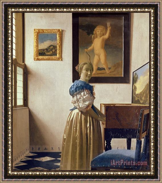 Jan Vermeer Lady standing at the Virginal Framed Painting
