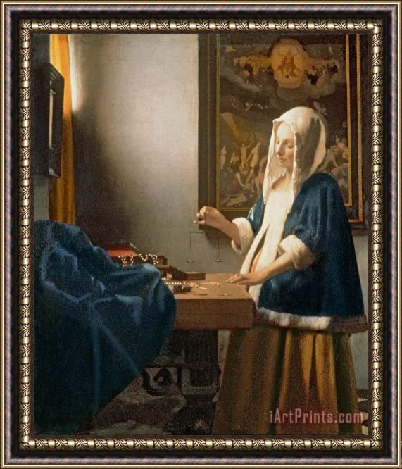 Jan Vermeer Woman Holding a Balance Framed Painting