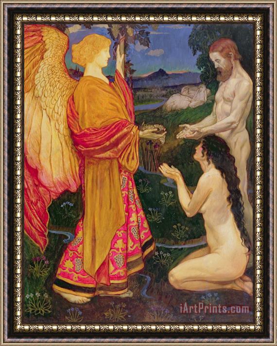 JBL Shaw The Angel offering the fruits of the Garden of Eden to Adam and Eve Framed Print