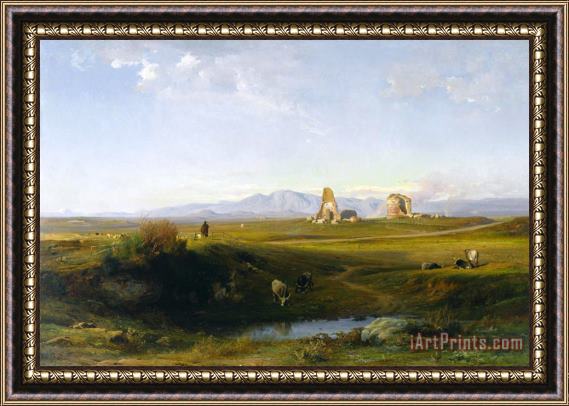 Jean Achille Benouville A View of The Roman Countryside Framed Painting
