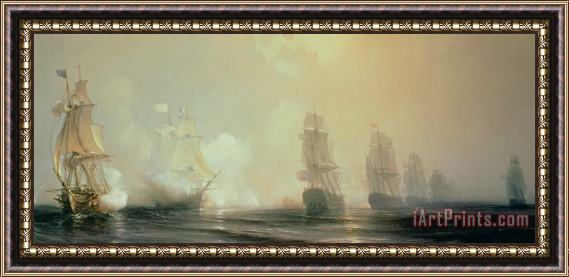 Jean Antoine Theodore Gudin Naval Battle in Chesapeake Bay Framed Painting