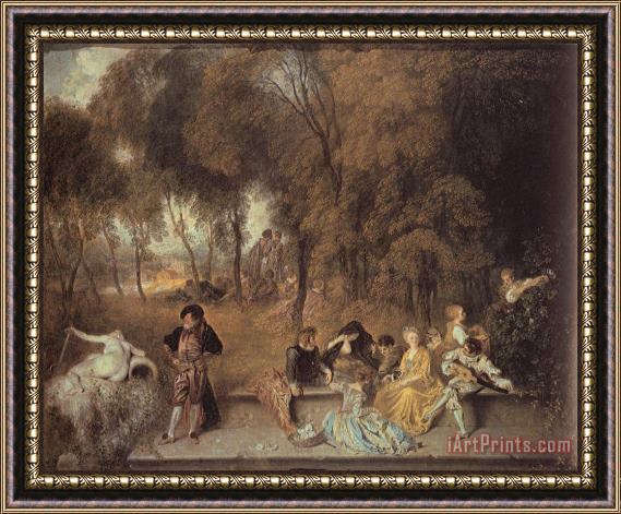 Jean Antoine Watteau Meeting in The Open Air Framed Painting
