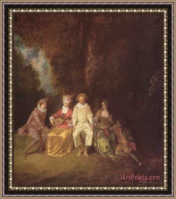 Jean Antoine Watteau Pierrot Content Framed Painting