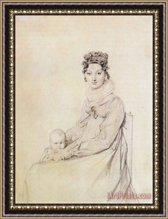 Jean Auguste Dominique Ingres Madame Alexandre Lethiere, Born Rosa Meli, And Her Daughter, Letizia Framed Painting