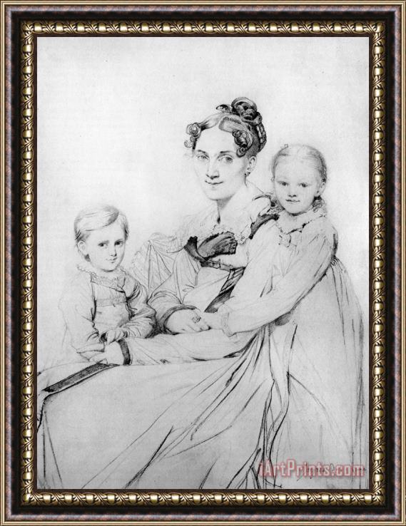 Jean Auguste Dominique Ingres Madame Johann Gotthard Reinhold, Born Sophie Amalie Dorothea Wilhelmine Ritter, And Her Two Daughters, Susette And Marie Framed Print
