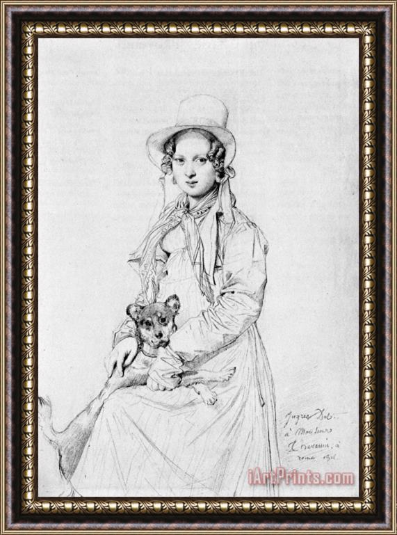Jean Auguste Dominique Ingres Mademoiselle Henriette Ursule Claire, Maybe Thevenin, And Her Dog Trim Framed Painting