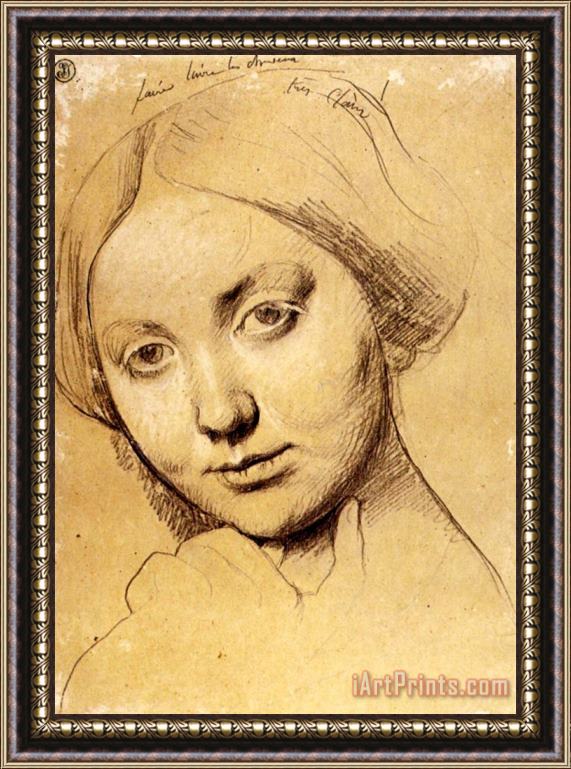 Jean Auguste Dominique Ingres Study for Vicomtesse D'hausonville, Born Louise Albertine De Broglie Framed Painting