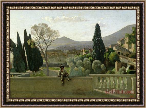 Jean Baptiste Camill Corot The Gardens of the Villa dEste Framed Painting