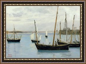 Fishing Boats in a Calm Sea Framed Prints - Fishing Boats by Jean Baptiste Camille Corot