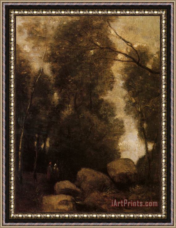 Jean Baptiste Camille Corot Rochers Dans Une Clairiere Framed Print