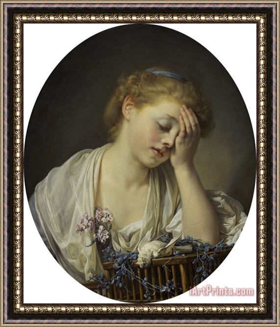 Jean-Baptiste Greuze  A Girl with a Dead Canary Framed Painting