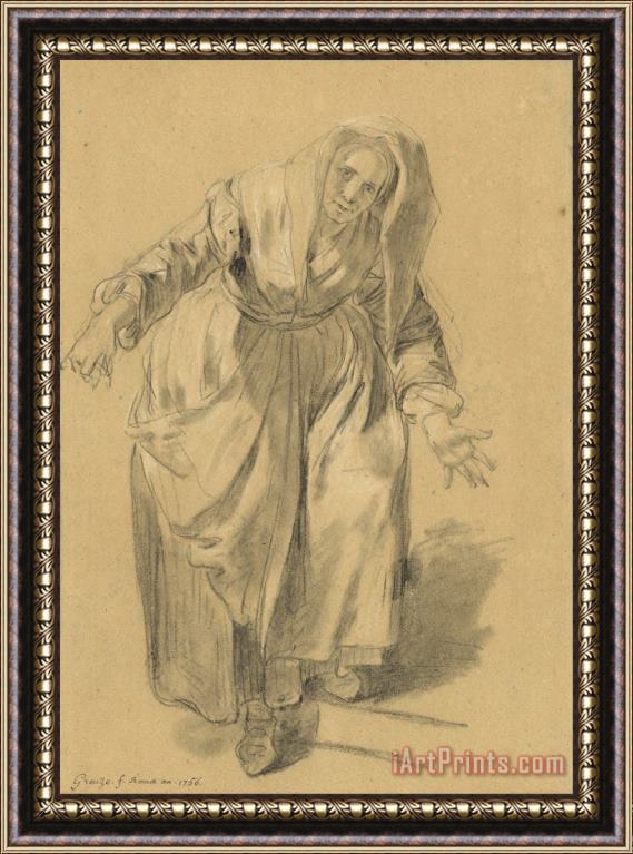 Jean-Baptiste Greuze  Old Woman with Arms Outstretched (study for The Neapolitan Gesture) Framed Print
