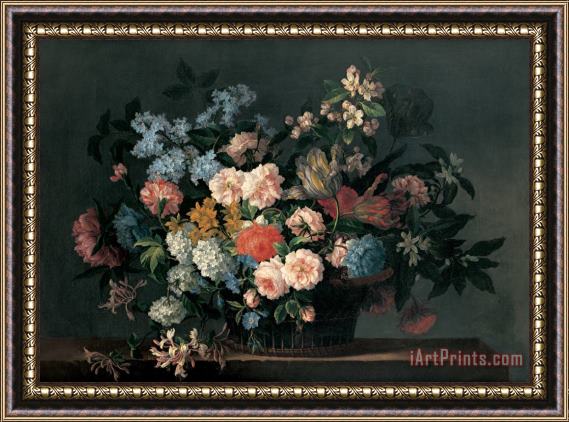 Jean-Baptiste Monnoyer Still life with basket of flowers Framed Painting