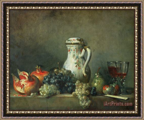 Jean-Baptiste Simeon Chardin Still Life with Grapes and Pomegranates Framed Painting