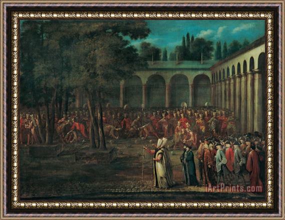 Jean Baptiste Vanmour The Ambassadorial Delegation Passing Through The Second Courtyard of The Topkapi Palace Framed Print