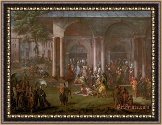 Jean Baptiste Vanmour The Murder of Patrona Halil And His Fellow Rebels Framed Print