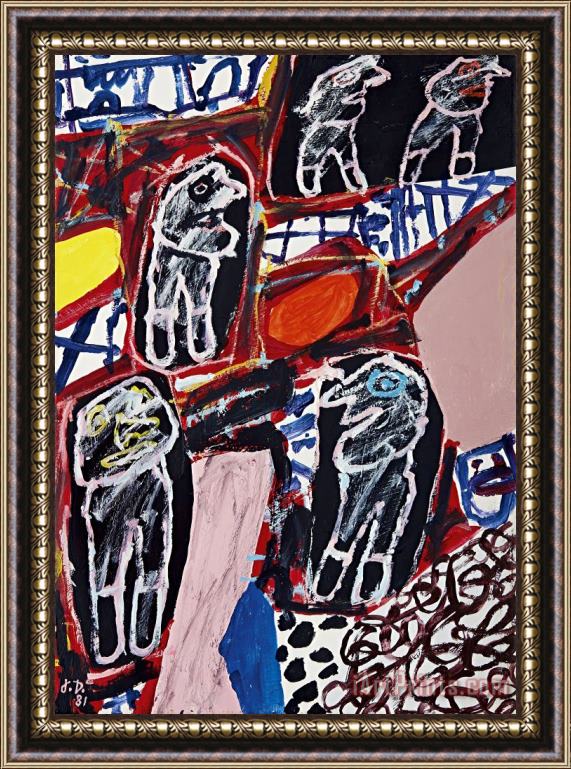 Jean Dubuffet Site Avec 5 Personnages, 1981 Framed Painting