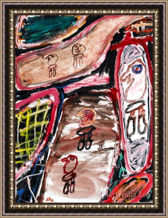 Jean Dubuffet Site Avec 5 Personnages Framed Painting
