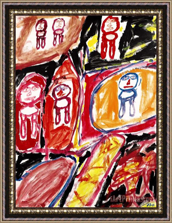 Jean Dubuffet Site Avec 6 Personnages Framed Painting