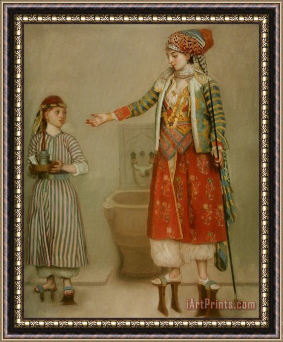 Jean-Etienne Liotard A Lady in Turkish Costume with Her Servant at The Hammam Framed Print