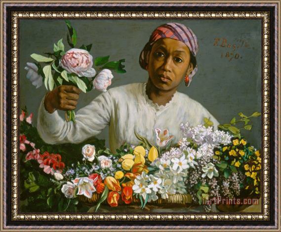 Jean Frederic Bazille Young Woman With Peonies Framed Print