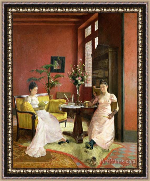 Jean Georges Ferry Two Women Reading in an Interior Framed Print