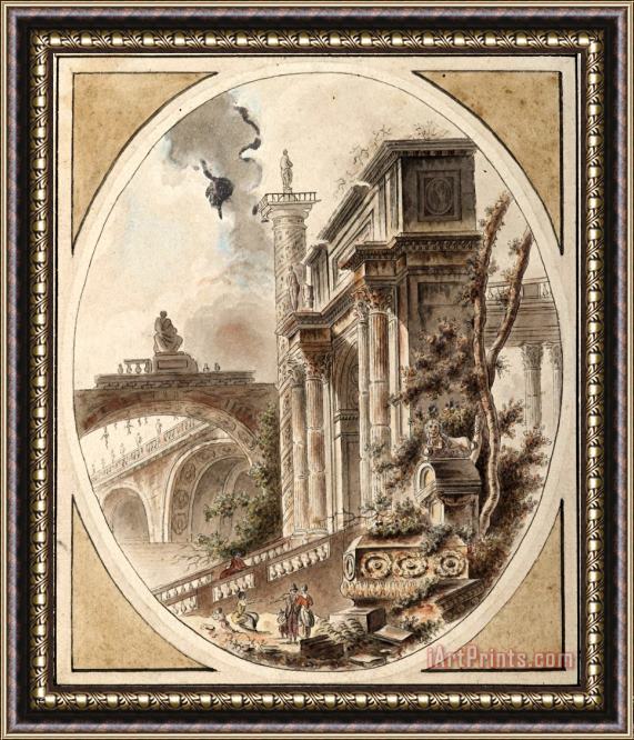Jean-Henry-Alexandre Pernet Fantasy of an Architectural Ruin Framed Painting